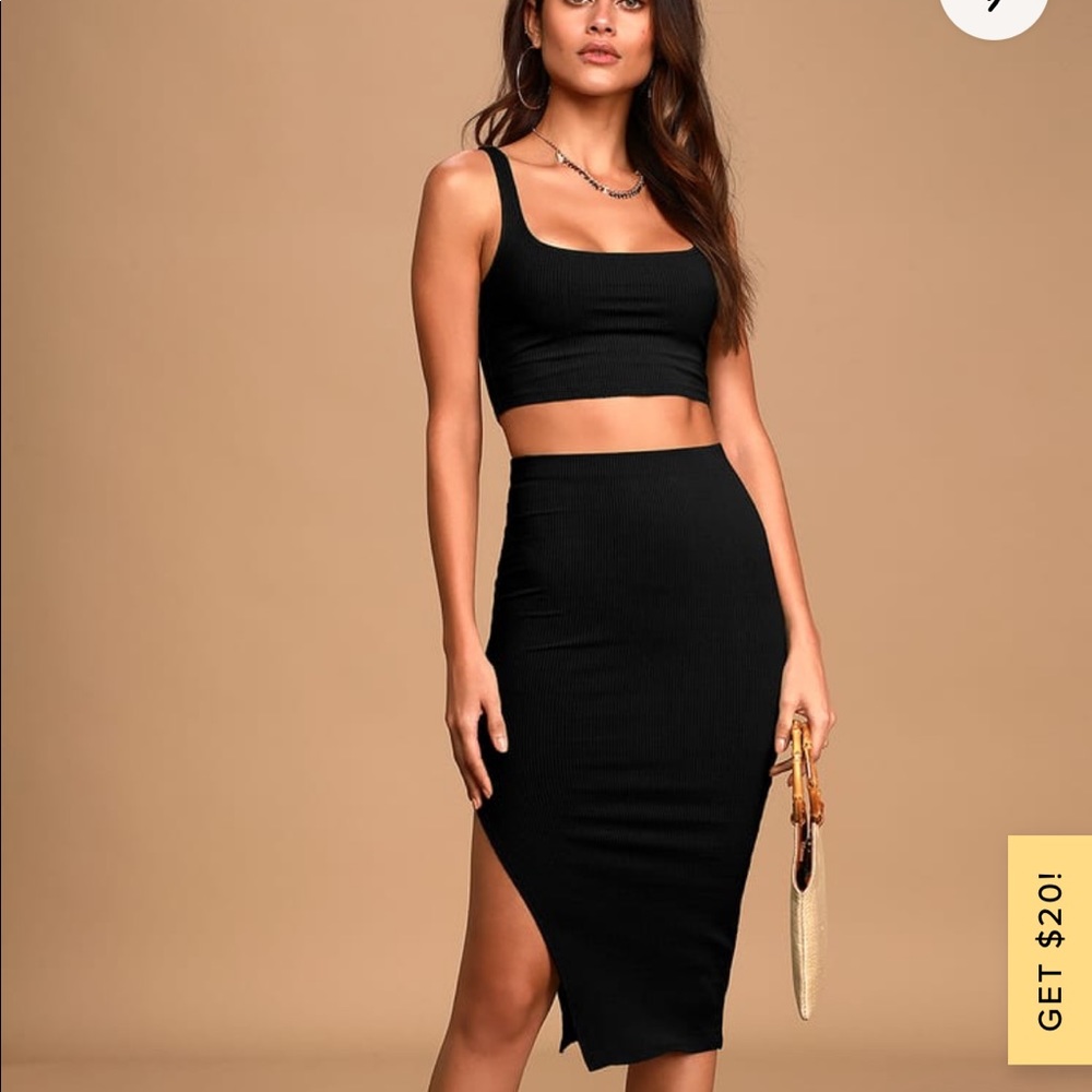 Lulus Set for Life Black Ribbed Bodycon Two- Piece Dress
